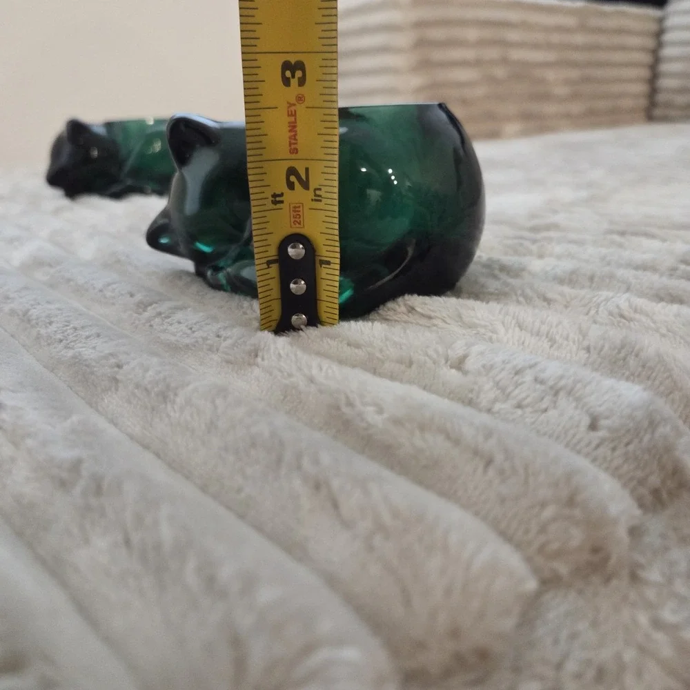 Lot of 2 Vintage Indiana Glass Emerald Green Sleeping Cat Votive Candle